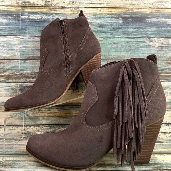 Steve Madden Ohio Womens Ankle Boot Size 8M Gray Suede Fringe Zip Western Bootie - Picture 2 of 13